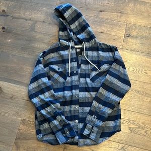 Blue and grey hoodie flannel